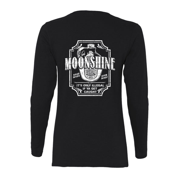 XtraFly Apparel Women&#39;s Moonshine Whiskey Moonshiners Popcorn Shine Country Prohibition Brewery Brewing Drinking Beer Long Sleeve T-Shirt