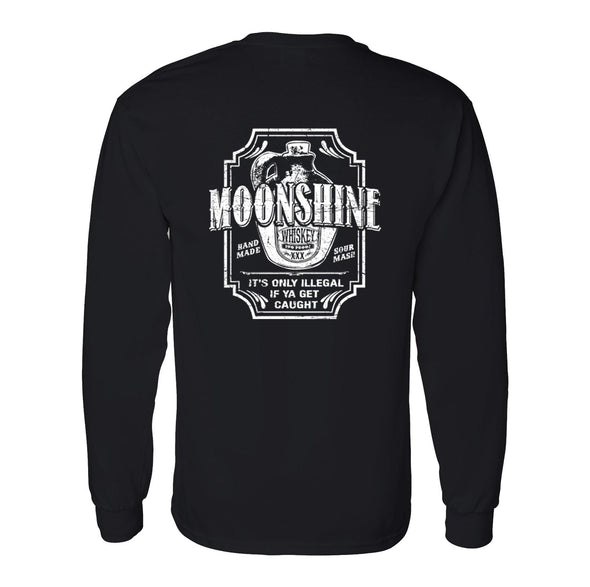 XtraFly Apparel Men&#39;s Moonshine Whiskey Moonshiners Popcorn Shine Country Prohibition Brewery Brewing Drinking Beer Long Sleeve T-Shirt