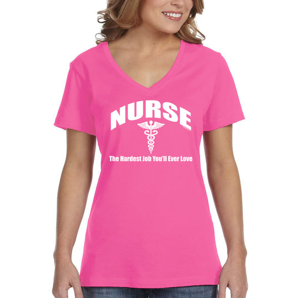 XtraFly Apparel Women&#39;s Nurse RN Essential Health Care Worker Vaccine Hospital Hero Medical Medicine V-neck T-shirt
