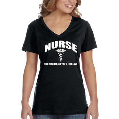 XtraFly Apparel Women&#39;s Nurse RN Essential Health Care Worker Vaccine Hospital Hero Medical Medicine V-neck T-shirt