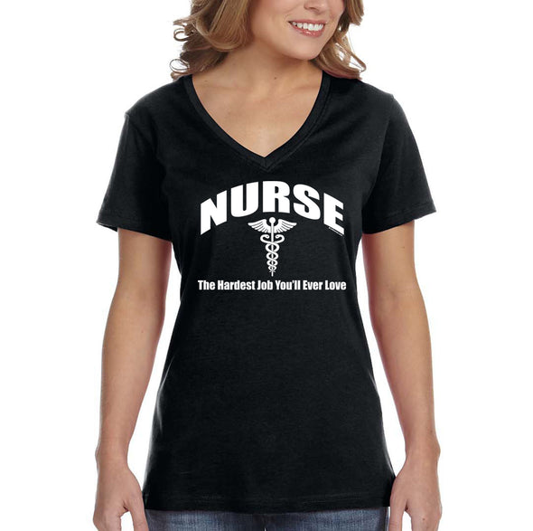 XtraFly Apparel Women&#39;s Nurse RN Essential Health Care Worker Vaccine Hospital Hero Medical Medicine V-neck T-shirt
