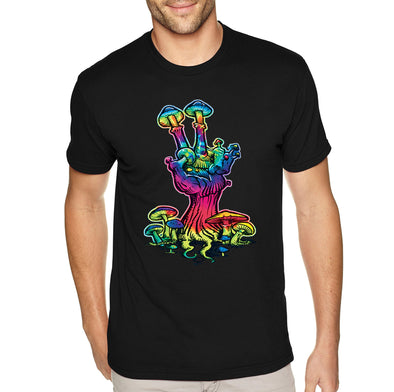XtraFly Apparel Men&#39;s Tee Neon Mushrooms Hand Portal MD Rave Dance Hippie Desert DJ Music Crewneck T-shirt