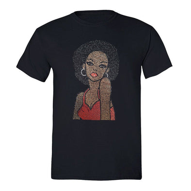 XtraFly Apparel Men&#39;s Tee Afro Lady Red Sequin Rhinestone Fashionista Sexy African Rasta Rastafari Cornrows Jamaican DJ Crewneck T-shirt