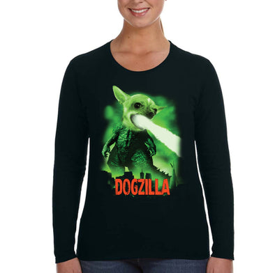 XtraFly Apparel Women&#39;s Dogzilla Dog Animal Pet Puppy Chihuahua Monster Creature Japan Japanese Tokyo Anime Long Sleeve T-Shirt