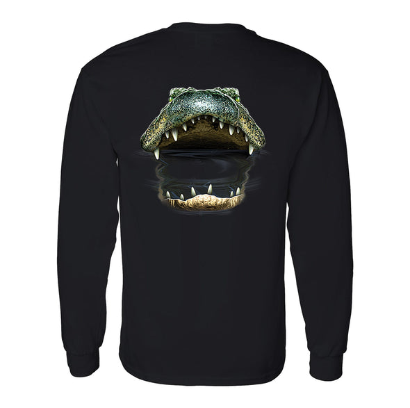XtraFly Apparel Men&#39;s Gator Mouth Crest Alligator Reptile Freshwater Crocodile Bite Swamp Lake River Wild Animal Cayman Long Sleeve T-Shirt
