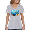 XtraFly Apparel Women&#39;s Dolphin Play Pod Sea Turtle Clownfish Angelfish Seahorse Blue Tang Fish Fishing Vacation Shark Ocean V-neck T-shirt