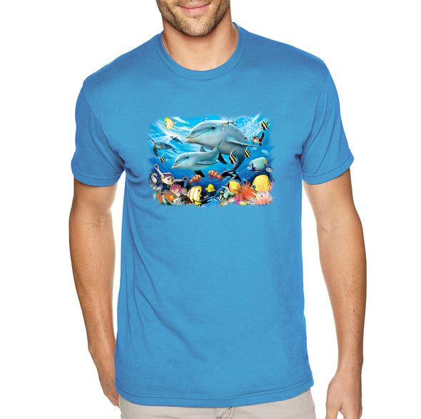 XtraFly Apparel Men&#39;s Tee Dolphin Play Pod Sea Turtle Clownfish Angelfish Seahorse Blue Tang Fish Fishing Vacation Shark Crewneck T-shirt