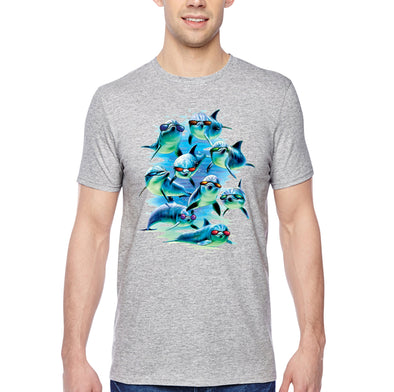 XtraFly Apparel Men&#39;s Tee Mob Squad Dolphin Pod Swim Swimming Fish Fishing Diving Surf Surfing Vacation Great White Shark Crewneck T-shirt