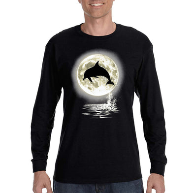 XtraFly Apparel Men&#39;s Dolphin Moon Silhouette Pod Ocean Waves Beach Surf Surfing Fish Fishing Sailing Boating Shark Swim Long Sleeve T-Shirt