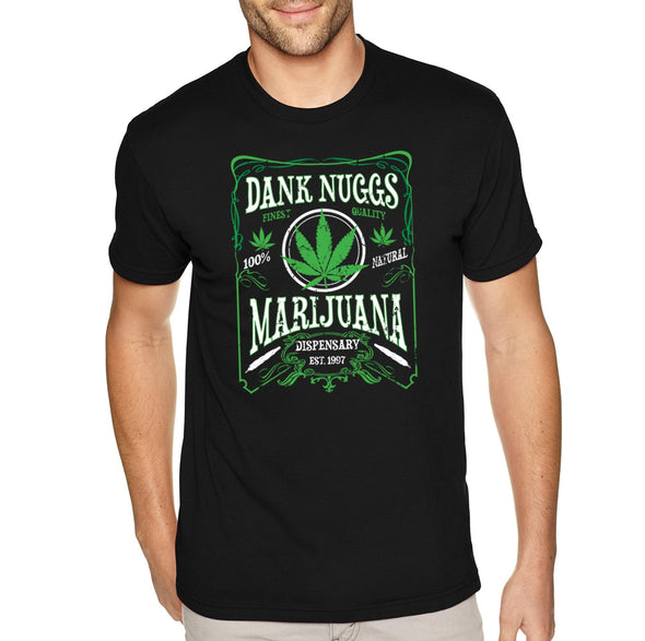 XtraFly Apparel Men&#39;s Tee Dank Nuggs Marijuana Dispensary Weed 420 Stoner Cannabis Bong Blunt Smoke Pot Kush Bud Joint Dope Crewneck T-shirt