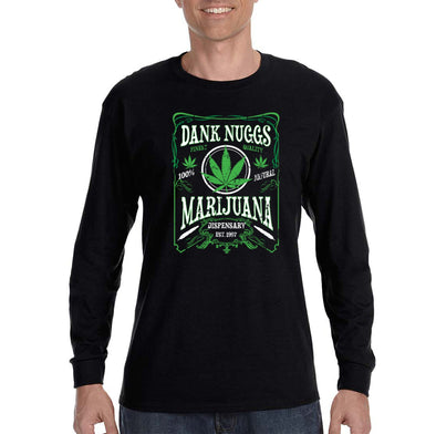 XtraFly Apparel Men&#39;s Dank Nuggs Marijuana Dispensary Weed 420 Stoner Cannabis Bong Blunt Smoke Pot Kush Bud Joint Dope Long Sleeve T-Shirt