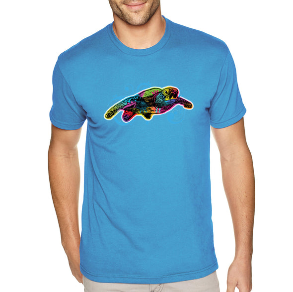 XtraFly Apparel Men&#39;s Tee Sea Turtle Swirl Neon Tie Dye Ocean Animal Beach Saltwater Surfing Swimming Diving Boating Fish Crewneck T-shirt