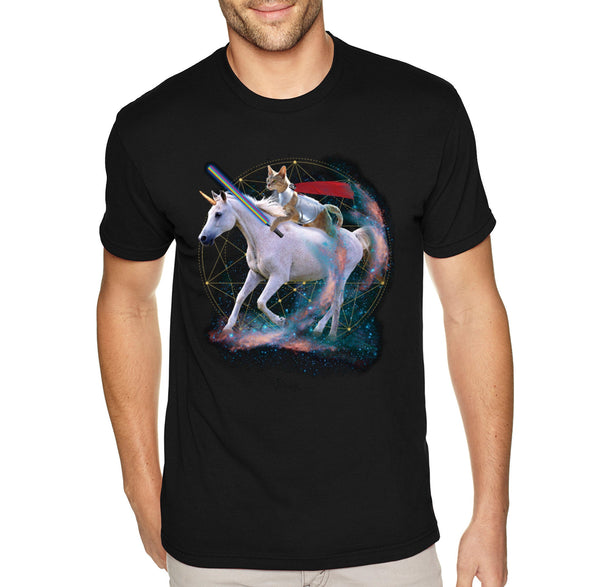 XtraFly Apparel Men&#39;s Tee Unicorn Warrior Cat Space Galaxy Mythical Animal Rainbow Pet Horse Pony Magic UFO Mars Moon Alien Crewneck T-shirt