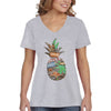 XtraFly Apparel Women&#39;s Beach Pineapple Tropical Vacation Tiki Flamingo Palm Tree Hawaii Hawaiian Summer Surf Surfing Ocean V-neck T-shirt
