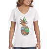 XtraFly Apparel Women&#39;s Beach Pineapple Tropical Vacation Tiki Flamingo Palm Tree Hawaii Hawaiian Summer Surf Surfing Ocean V-neck T-shirt