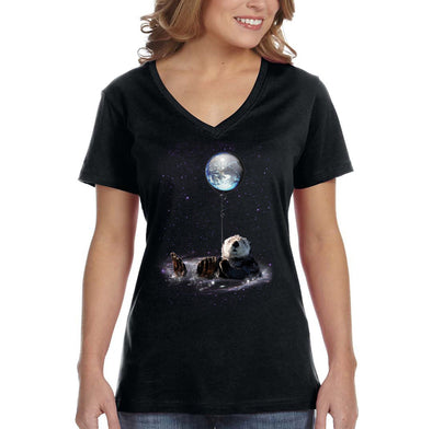 XtraFly Apparel Women&#39;s Space Otter Galaxy Earth Beaver Badger Wild Animal Zoo Mars Moon Alien UFO Rocket Ship Astronaut Sea V-neck T-shirt