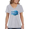 XtraFly Apparel Women&#39;s Dolphins Swimming Waves Ocean Sea Surfing Sailing Fish Fishing Great White Shark Mako Tiger Blue V-neck T-shirt