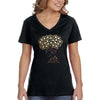 XtraFly Apparel Women&#39;s Afro Lady Bandana Gold Sequin Rhinestone Fashionista Sexy African Rasta Cornrows Jamaican Party DJ V-neck T-shirt