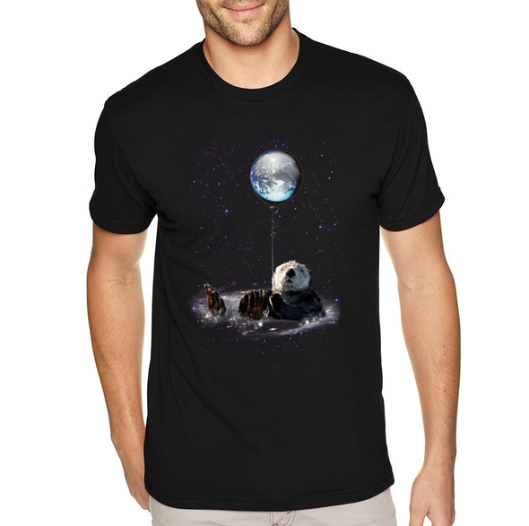 XtraFly Apparel Men&#39;s Tee Space Otter Galaxy Earth Beaver Badger Wild Animal Zoo Mars Moon Alien UFO Rocket Ship Astronaut Crewneck T-shirt