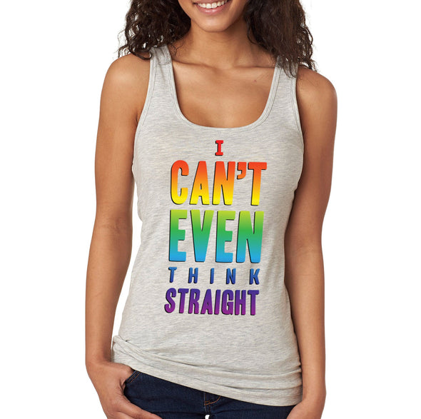 XtraFly Apparel Women&#39;s Can&#39;t Think Straight LGBTQ Queer Gay AF Pride Flag Rainbow Bisexual Lesbian Pansexual Transgender Ally Racerback