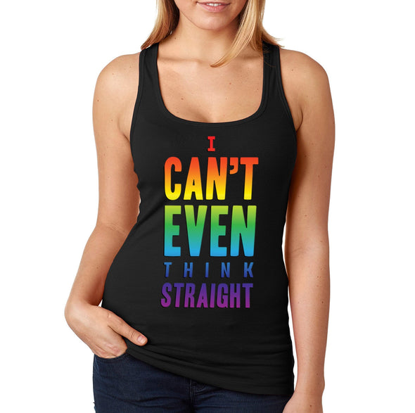 XtraFly Apparel Women&#39;s Can&#39;t Think Straight LGBTQ Queer Gay AF Pride Flag Rainbow Bisexual Lesbian Pansexual Transgender Ally Racerback