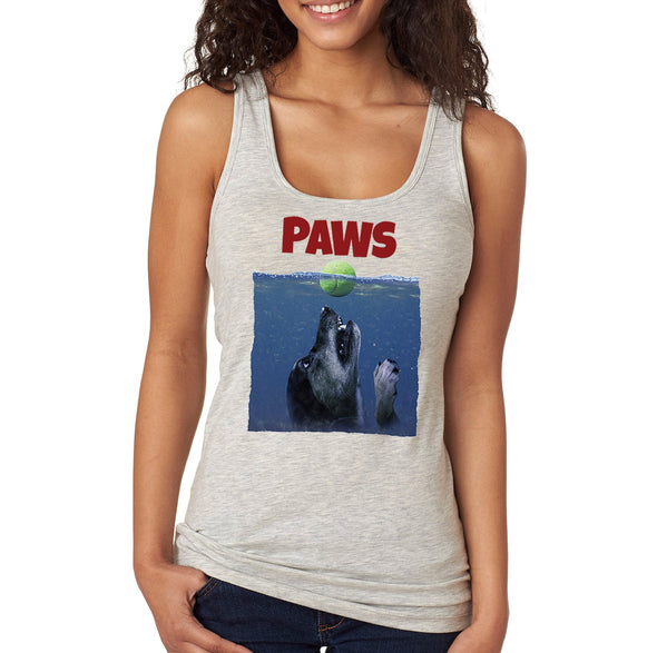 XtraFly Apparel Women&#39;s Paws Dog Swim Swimming Jaws Animal Puppy Pet Ocean Sea Diving Great White Shark Fish Fishing Boating Beach Racerback