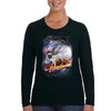 XtraFly Apparel Women&#39;s Pug Riding Pizza Space Galaxy Mars Moon Alien UFO Rocket Ship Astronaut Dog Animal Pet Puppy Long Sleeve T-Shirt