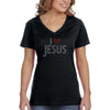 XtraFly Apparel Women&#39;s I Love Jesus Sequin Rhinestone Heart God Cross Crucifix Religious Christ Church Faith Bible Christian V-neck T-shirt