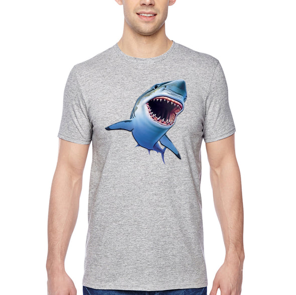 XtraFly Apparel Men&#39;s Tee Sharky Great White Shark Swim Swimming Fish Fishing Diving Boating Beach Mako Blue Tiger Bull Sea Crewneck T-shirt