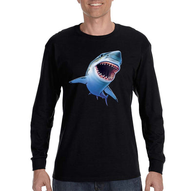 XtraFly Apparel Men&#39;s Sharky Great White Shark Swim Swimming Fish Fishing Diving Boating Beach Mako Blue Tiger Bull Sea Long Sleeve T-Shirt