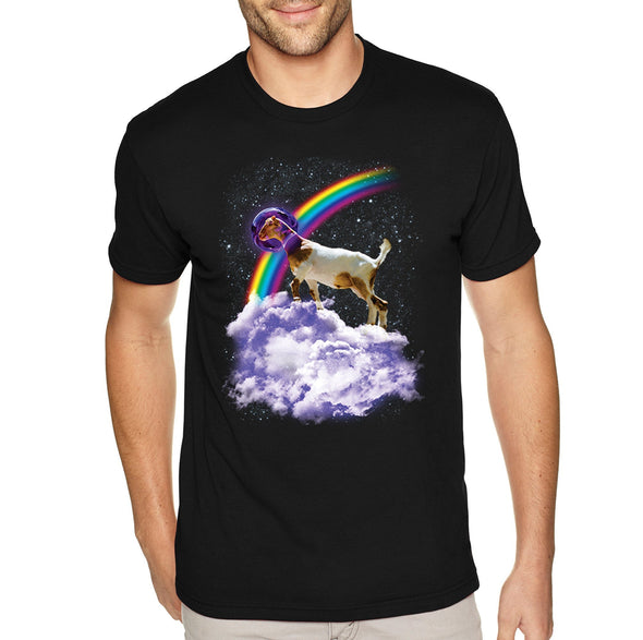 XtraFly Apparel Men&#39;s Tee Rainbow Goat Space Galaxy Astronaut Mars Moon UFO Alien Rocket Ship Animal Zoo Sheep Capricorn Crewneck T-shirt
