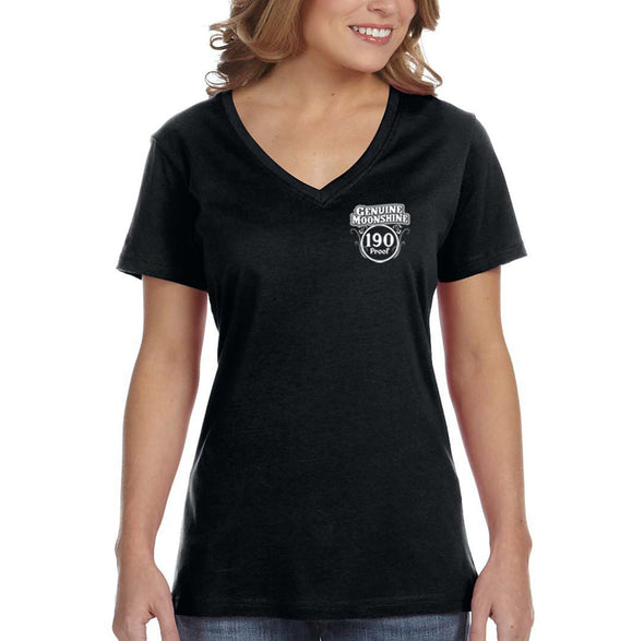 XtraFly Apparel Women&#39;s Midnight Runners Moonshine Moonshiners Popcorn Shine Country Whiskey Prohibition Brewery Drinking V-neck T-shirt