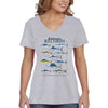 XtraFly Apparel Women&#39;s Saltwater Records Albacore King Mackerel Blue Marlin Amberjack Great Barracuda Swordfish Sailfish Sea V-neck T-shirt