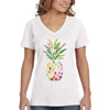 XtraFly Apparel Women&#39;s Patterned Pineapple Beach Vacation Summer Tropical Fruit Hawaii Hawaiian Mango Coconut Pina Colada V-neck T-shirt