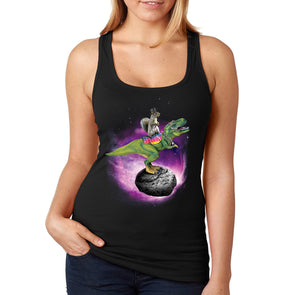 XtraFly Apparel Women&#39;s Squirrel Riding Dinosaur T-Rex Meteor Asteroid Space Galaxy UFO Alien Rocket Ship Mars Moon Animal Racerback