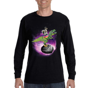 XtraFly Apparel Men&#39;s Squirrel Riding Dinosaur T-Rex Meteor Asteroid Space Galaxy UFO Alien Rocket Ship Mars Moon Animal Long Sleeve T-Shirt