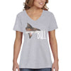 XtraFly Apparel Women&#39;s Bull Shark Great White Hammer Head Mako Tiger Fish Fishing Ocean Sea Swim Swimming Fisherman Beach V-neck T-shirt