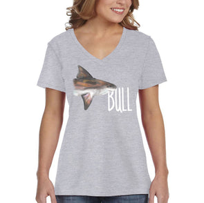 XtraFly Apparel Women&#39;s Bull Shark Great White Hammer Head Mako Tiger Fish Fishing Ocean Sea Swim Swimming Fisherman Beach V-neck T-shirt