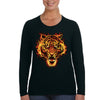 XtraFly Apparel Women&#39;s Flaming Tiger Wild Animal Zoo Safari Wildlife Jungle Fire Flames Africa African Lion Long Sleeve T-Shirt