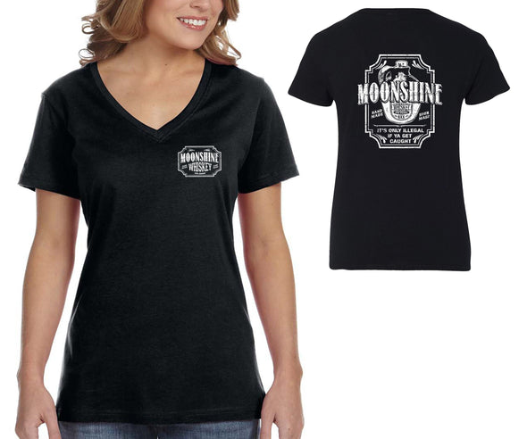 XtraFly Apparel Women&#39;s Moonshine Whiskey Moonshiners Popcorn Shine Country Prohibition Brewery Brewing Drinking Beer Drunk V-neck T-shirt