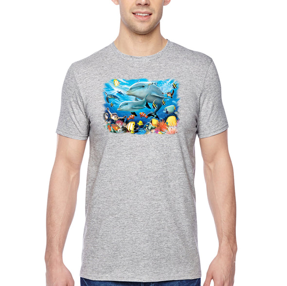 XtraFly Apparel Men&#39;s Tee Dolphin Play Pod Sea Turtle Clownfish Angelfish Seahorse Blue Tang Fish Fishing Vacation Shark Crewneck T-shirt