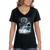XtraFly Apparel Women&#39;s Great White Shark Moon Jaws Beach Ocean Swim Fish Fishing Diving Sailing Surf Surfing Mako Blue Tiger V-neck T-shirt