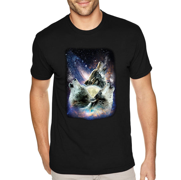 XtraFly Apparel Men&#39;s Tee Space Wolves Galaxy Mars Moon Alien UFO Wild Animal Wildlife Wolf Pack Rocket Ship Astronaut Crewneck T-shirt
