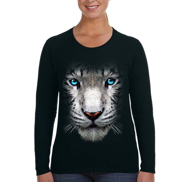 XtraFly Apparel Women&#39;s White Tiger Snow Cat Jungle Wild Animal Zoo Wildlife Safari Africa African Lion Long Sleeve T-Shirt