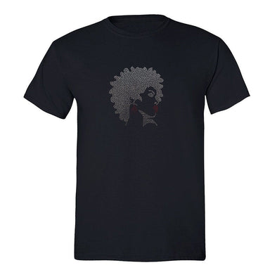 XtraFly Apparel Men&#39;s Tee Afro Lady Red Lips Sequin Rhinestone Fashionista Sexy African Rasta Rastafari Cornrows Jamaican Crewneck T-shirt