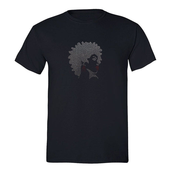 XtraFly Apparel Men&#39;s Tee Afro Lady Red Lips Sequin Rhinestone Fashionista Sexy African Rasta Rastafari Cornrows Jamaican Crewneck T-shirt