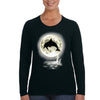 XtraFly Apparel Women&#39;s Dolphin Moon Silhouette Pod Ocean Waves Beach Surf Surfing Fish Fishing Sailing Shark Swim Sea Long Sleeve T-Shirt