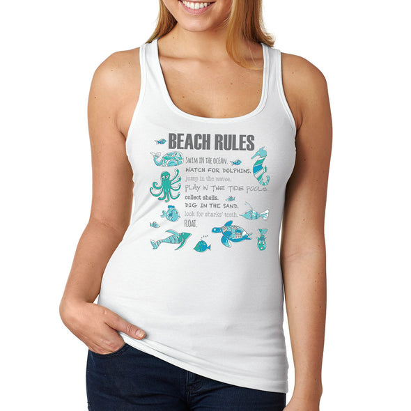 XtraFly Apparel Women&#39;s Beach Rules Seahorse Octopus Dolphin Pod Whale Sea Turtle Great White Shark Fish Fishing Waves Swim Diving Racerback