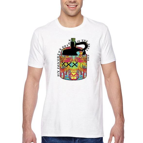 XtraFly Apparel Men&#39;s Tee My Favorite Drink Drinking Drunk Brewery Brewing Beer Whiskey Moonshine Food Wine Festival Picnic Crewneck T-shirt