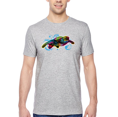 XtraFly Apparel Men&#39;s Tee Sea Turtle Swirl Neon Tie Dye Ocean Animal Beach Saltwater Surfing Swimming Diving Boating Fish Crewneck T-shirt